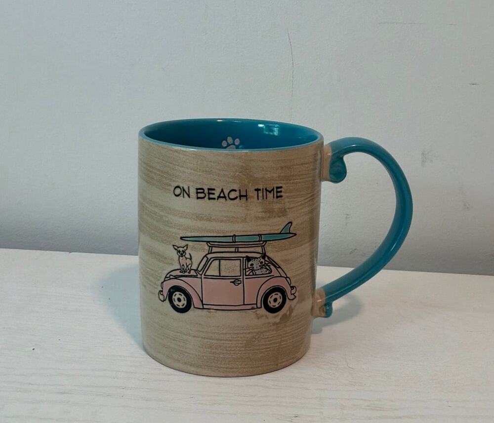 Spectrum designz ON BEACH TIME Coffee Tea Mug Cup Surfboard Cat Dog VW